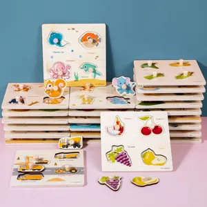 Wooden peg puzzle Montessori early learning toy for toddlers babies animals and transport