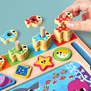 Wooden magnetic fishing counting board toddler educational montessori toy for kids cognitive learning