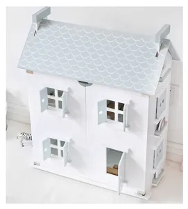 Maison de poupée en bois pour enfants, style nordique villa jouet avec fenêtres.