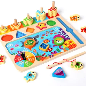 Wooden magnetic fishing game early educational toys for toddlers sorting and stacking board