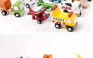 Children wooden engineering vehicle airplane model toy set miniature cars cute decor kids play