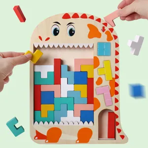 Wooden Tetris Puzzle Board Kids Educational Logical Thinking Brain Game Toy Animal Shape Geometric Sorting Montessori Toy