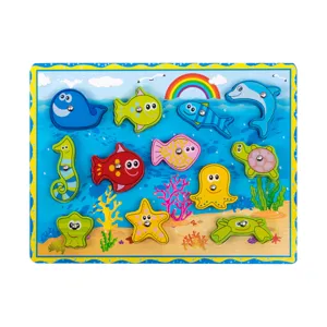 Wooden ocean animal peg puzzle for toddlers, early learning educational shape sorter toy