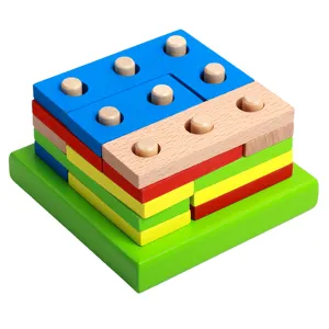 Blocs de Empilement d'Apprentissage d'Éducation Précoce Montessori de Tri de Forme Géométrique en Bois Jouet Éducatif pour Tout-Petits