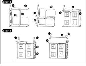 Diagramme officiel d'instructions de montage pour la maison de poupée en bois DIY.