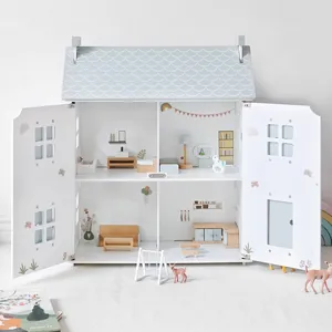 Maison de Poupée en Bois Style Nordique Ins Miniature Princesse Chambre de Poupée Jeu Éducatif Cadeau Fille