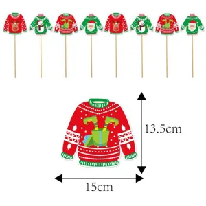 Christmas ugly sweater cake toppers set cupcake decorations with wooden sticks party decor