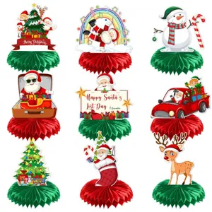 Weihnachtstisch Wabenbälle Dekoration Set, Santa Schneemann Tannenbaum Papierornamente.