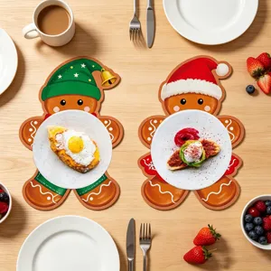 Christmas gingerbread placemats set festive table decor for family winter dinner party.