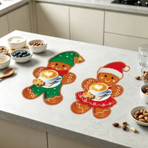 Christmas gingerbread man placemats for dining table, festive kitchen table mat decor.