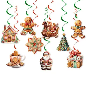 Christmas gingerbread man hanging swirl decorations party decor set festive ornaments