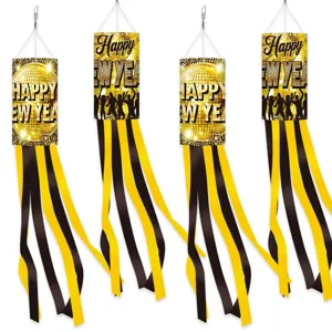 Happy New Year Decoratie Windzak Vlag Disco Thema Buiten Hangende Slingers Polyester Vakantie Feest Tuin Ornament
