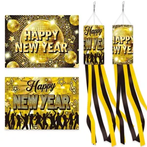 Nieuwjaar feest decoratie disco bal windzak vlaggen set buiten tuinen hangende banner