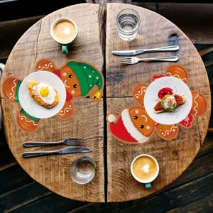 Christmas gingerbread man placemat set, festive table decoration for holiday party and family dinner.