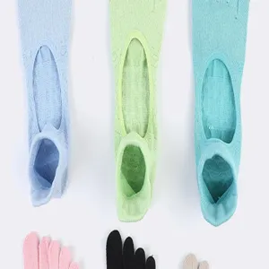 Women yoga pilates five toe non slip grip socks breathable open back athletic socks