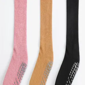Atmungsaktive Baumwoll Yoga Socken Damen, Anti-Rutsch Pilates Socken mit Noppen lang.