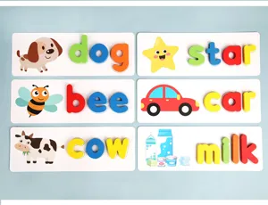 Jeu de mots d'orthographe en anglais en bois pour enfants cartes de correspondance alphabet