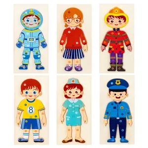 Wooden 3D cartoon character puzzle toys for kids, early learning educational toddler toys set