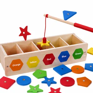 Montessori ξύλινο κουτί διαλογής μαγνητικό ψάρεμα γεωμετρικό σχήμα γνωστικό παιχνίδι