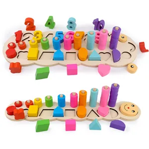 Wooden montessori educational toy for kids, number and shape sorting puzzle matching game.