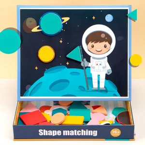 Wooden magnetic shape matching puzzle toy for kids early education and cognitive development.