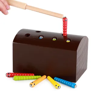 Montessori Wooden Magnetic Catch Worms Educational Toy Color Matching Hand Eye Coordination Game Parent-Child Interactive Toy