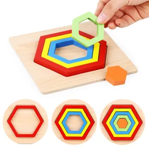 Kids wooden geometric shape sorting puzzle toy educational stacking toy for early learning