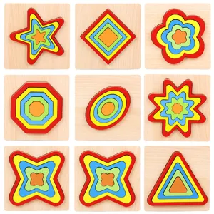 Wooden shape sorting puzzle toys for kids, montessori nesting geometric educational blocks.