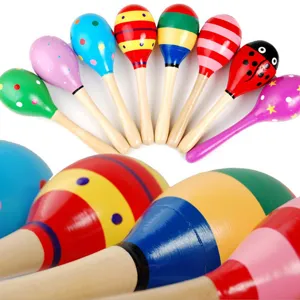 Wooden Maracas Orff Musical Instruments Baby Early Education Toys Colorful Rattle Toys