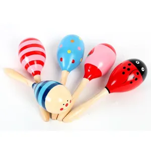 Wooden baby early education musical toy Orff instrument medium sand hammer set with colorful designs.
