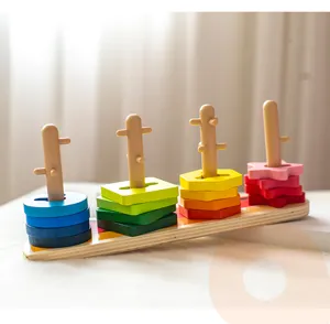 Holz Steckspiel Sortierspiel Montessori Lernspielzeug Geometrie Stapelblöcke für Kinder