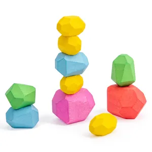 Pierres à empiler en bois colorées blocs d'équilibre Montessori jouet éducatif pour enfants
