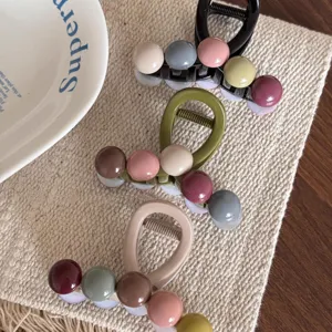 Chic colorful bead hair claw clip for women, stylish summer medium shark clip hair accessories.