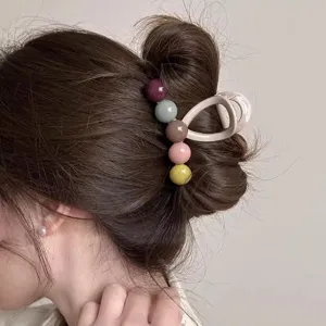 Medium Size Colorful Beads Hair Claw Clip For Women Summer Shark Clip Geometric Elegant Back Of Head Hairpin Hair Accessories