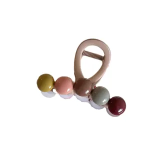 Colorful bead hair claw clip for women, medium size stylish shark clip with sweet round balls.