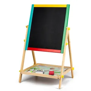 Kids wooden double-sided magnetic drawing board blackboard and whiteboard with storage shelf.