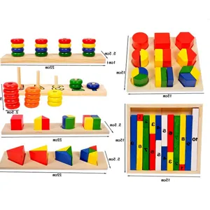 Montessori wooden educational toy set for kids shape sorting counting math learning 14pcs