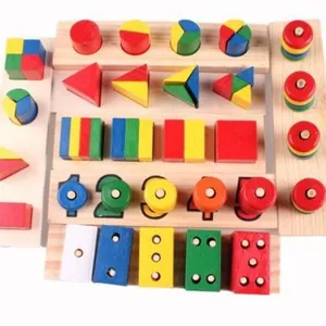 Montessori wooden educational toy set for kids, early learning shape and number matching.