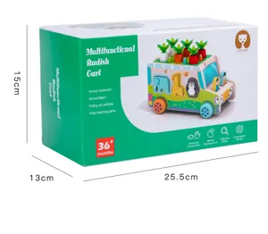 Boîte de jouet chariot de radis en bois multifonctionnel avec jeu d'association pour enfants.