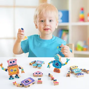 Wooden Robot Building Blocks DIY Educational Toy Creative Handmade Assembled Figurine Model Children Puzzle Gift