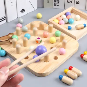Wooden color memory chess clip bead logic game toy for kids early education brain training.