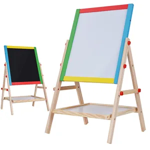 Wooden Double Sided Magnetic Drawing Board Kids Educational Learning Easel Blackboard Whiteboard Toy With Storage Tray