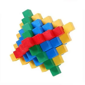 Wooden interlocking puzzle brain teaser toy colorful cube 3D logic game for kids and adults