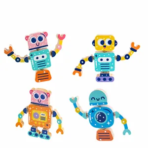 Children wooden robot building blocks toy multi-joint movable creative puzzle toy for kids