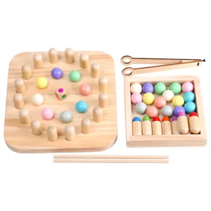 Kids wooden memory chess board game color matching clip beads educational puzzle toy set for early learning.