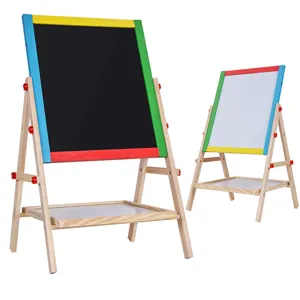 Kids wooden double-sided easel magnetic blackboard and whiteboard for drawing and learning.