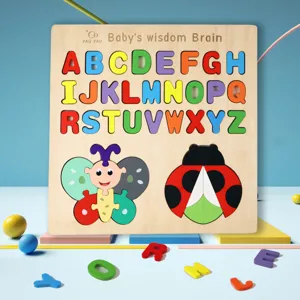 Wooden Kids Alphabet Number Matching Puzzle Educational Early Learning Brain Logic Thinking Puzzle Toy For Toddlers