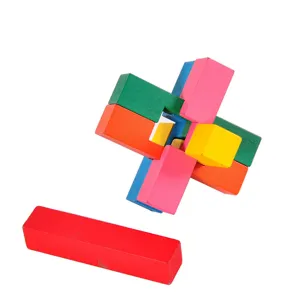 Colorful wooden interlocking puzzle Kongming lock brain teaser toy for kids and adults.