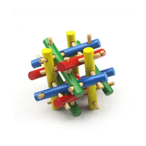 Colorful wooden interlocking puzzle toy, traditional brain teaser brain game for kids and adults.
