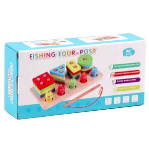 Wooden shape matching fishing toy for kids, early educational geometric puzzle blocks.